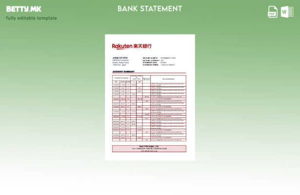 Модерен стил Јапонски Ракутен шаблон за ексел банкарски извод