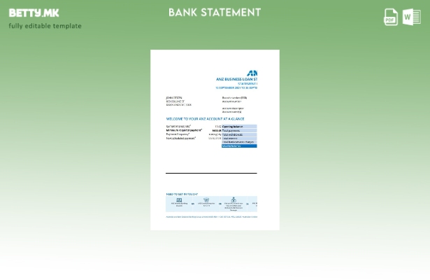 Модерен стил Австралија ANZ доказ за адреса шаблон страница извод од банка