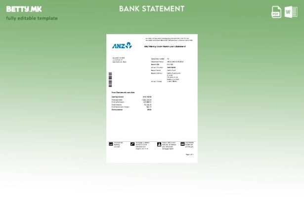 Модерен стил Австралија ANZ шаблон за извод од банка за доказ за адреса