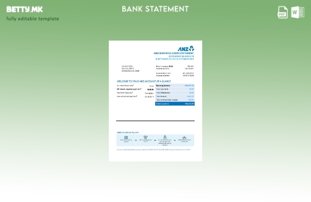 Модерен стил Австралија ANZ шаблон извод од банка