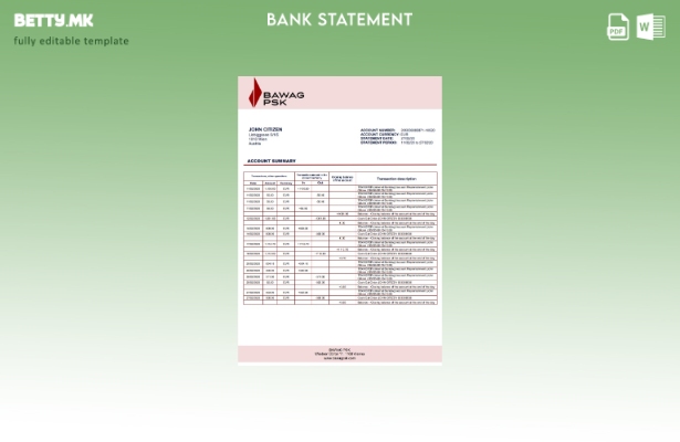 Модерен стил Австрија BAWAG PSK шаблон за извод од банка