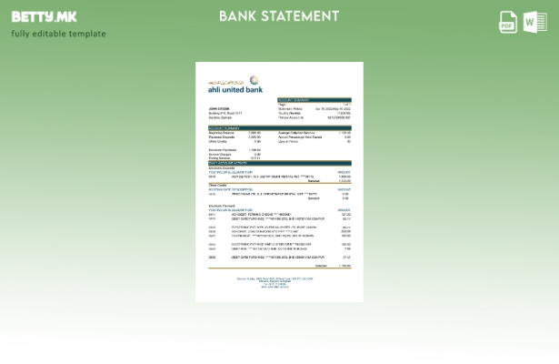 Модерен стил Бахреин Ахли Обединета банка шаблон ексел изјава