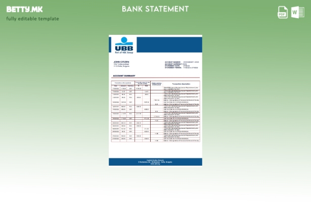 Модерен стил Бугарија УББ шаблон за извод од банка