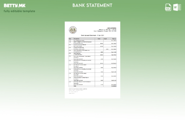 Модерен стил Бутан Извод на национална банка ексел шаблон