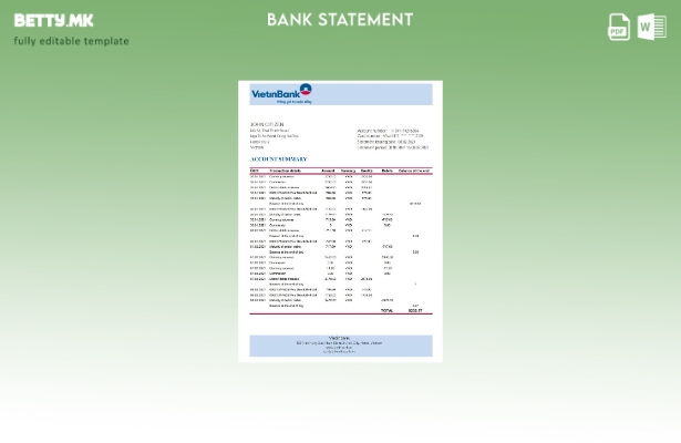Модерен стил Виетнам Виетинбанк изјава ексел шаблон