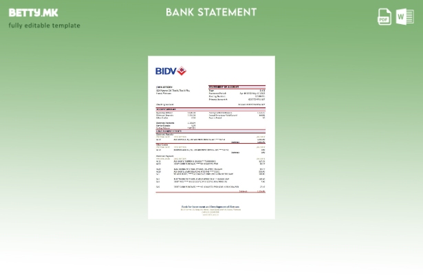 Модерен стил Виетнам BIDV банка извод шаблон ексел