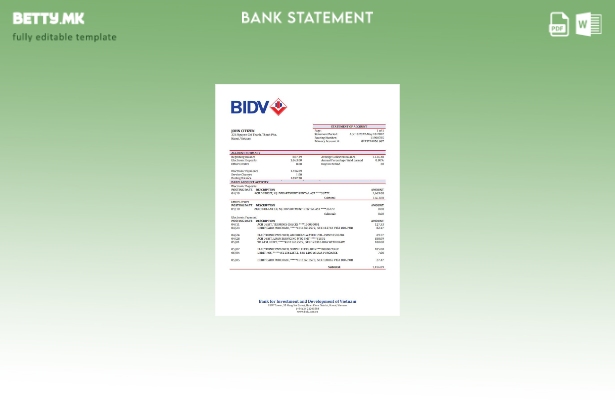 Модерен стил Виетнам BIDV шаблон за извод од банка