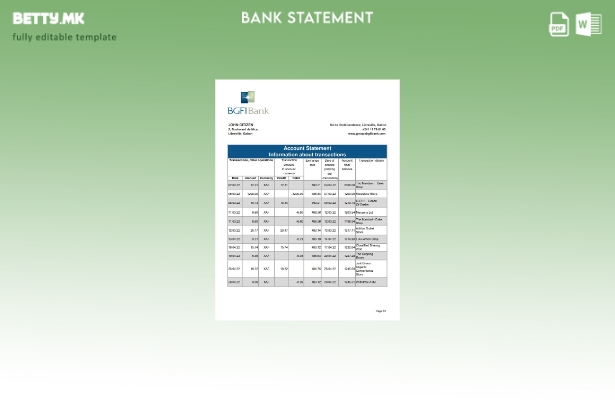 Модерен стил Габонски BGFI извод од банкарски ексел шаблон
