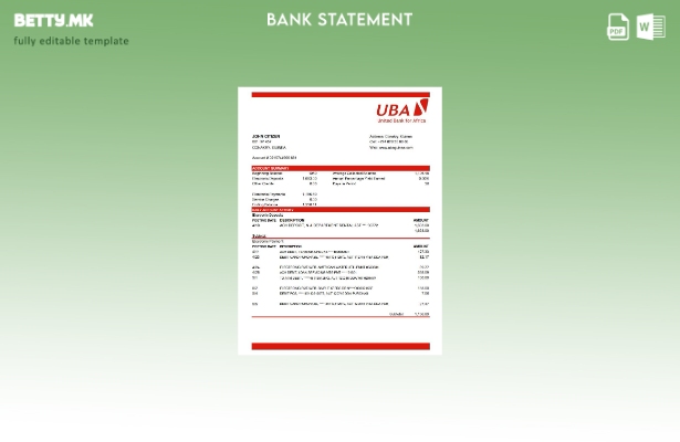 Модерен стил Гвинеја UBA банкарски извод шаблон ексел
