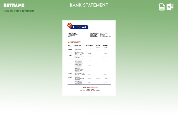 Модерен стил Грција Еуробанк Ергазијас шаблон за извод од банка
