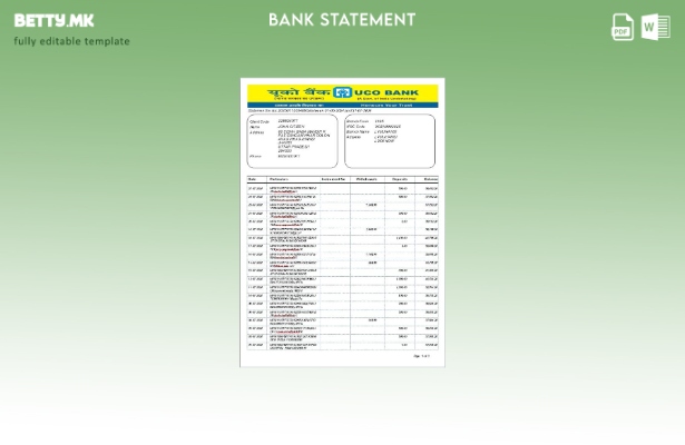 Модерен стил ИНДИЈА UCO шаблон за извод од банка за збор верзија