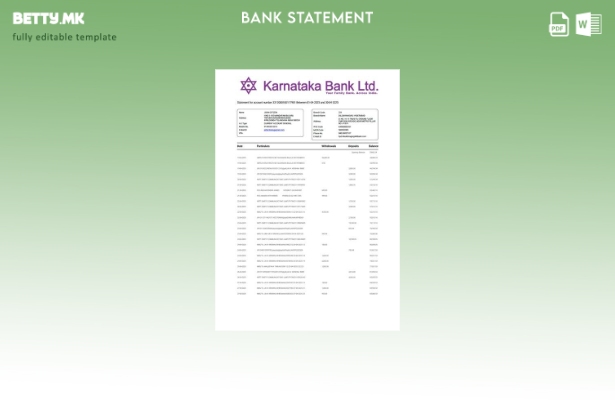 Модерен стил Индија Карнатака банкарски извод за шаблон за збор на сметката