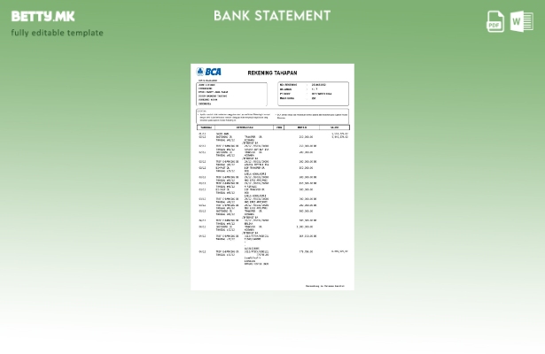 Модерен стил Индонезија BCA извод од банкарски шаблон за збор верзија