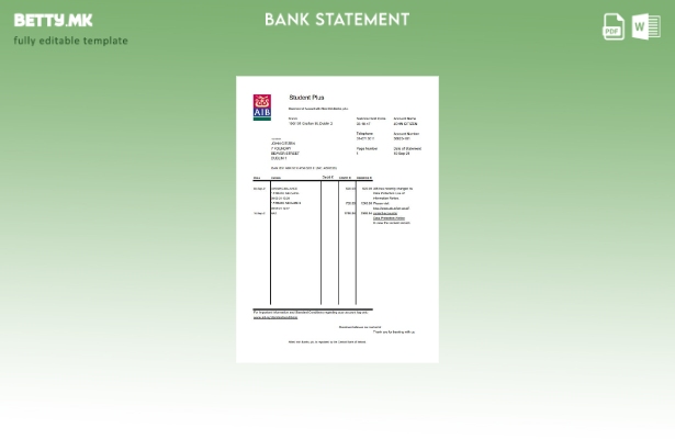 Модерен стил Ирска AIB банка извод шаблон ексел