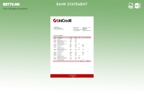Модерен стил Италија Уникредит шаблон за извод од банка