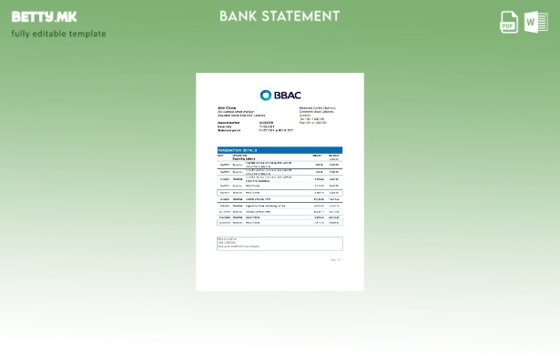 Модерен стил Либан BBAC банка извод шаблон ексел