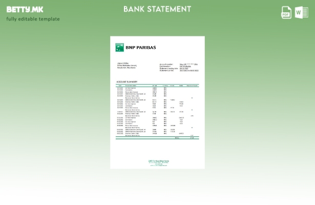 Модерен стил Мавританија BNP Paribas шаблон за извод од банка