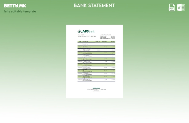 Модерен стил Малта APS извод од банкарски ексел шаблон