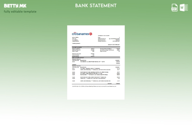 Модерен стил Мексико Ситибанамекс шаблон за извод од банка