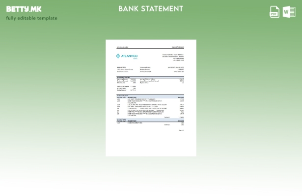 Модерен стил Намибија Атлантико извод од банкарски ексел шаблон