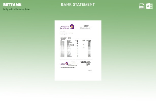 Модерен стил Оман Банка Низва банка извод шаблон ексел