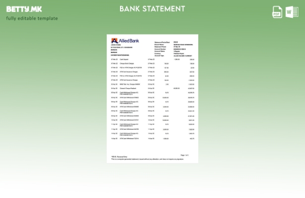 Модерен стил Пакистан Allied Bank Limited шаблон за извод на сметка збор
