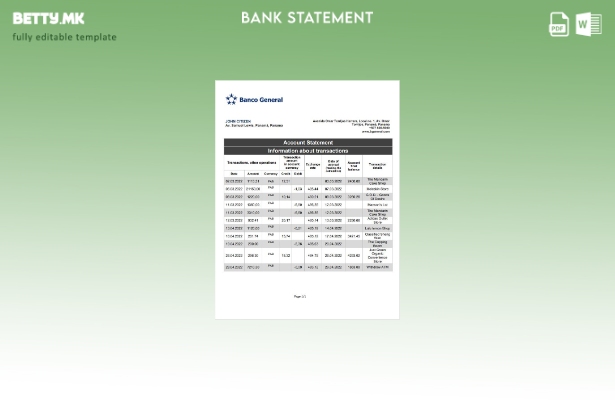Модерен стил Панама Банко шаблон за збор за генерален извод од банка