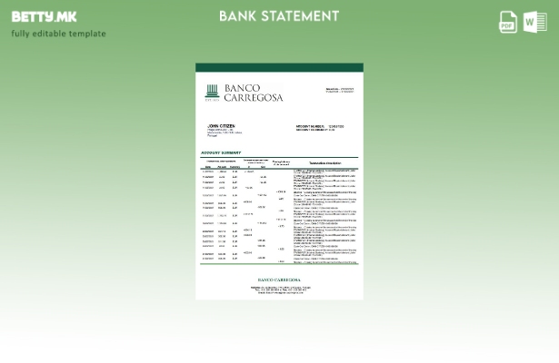 Модерен стил Португалија Banco Carregosa шаблон за извод од банка