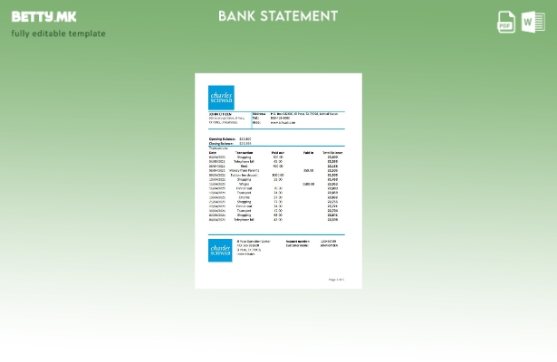Модерен стил САД Чарлс Шваб и Ко извод од банкарски ексел шаблон
