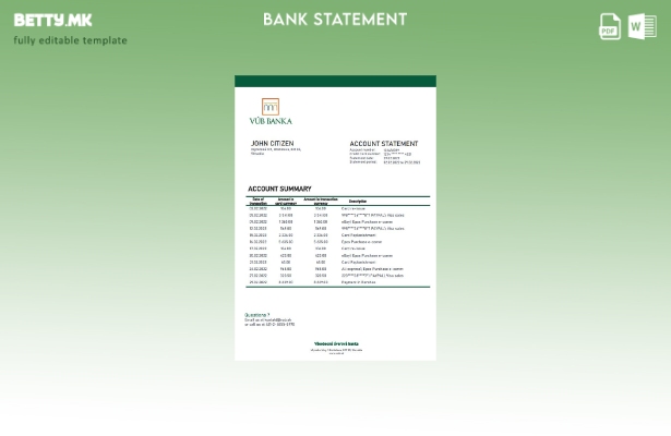 Модерен стил Словачка VUB шаблон за извод од банка
