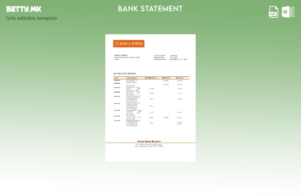 Модерен стил Србија Банка Интеса шаблон за извод од банка