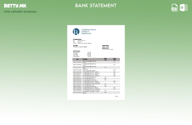 Модерен стил Таџикистан ИТБ шаблон за извод од банка