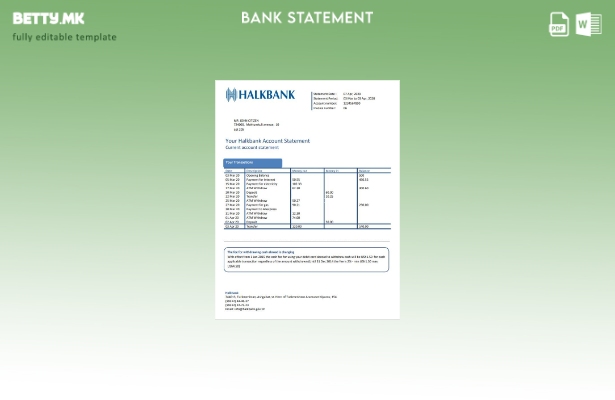 Модерен стил Туркменистан Халкбанк Шаблон за збор за извод од банка за доказ за
