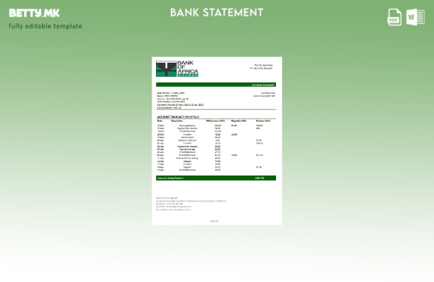 Модерен стил Уганда Банка на Африка доказ за адреса шаблон за извод од банка