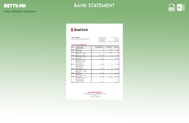 Модерен стил Узбекистан Ziraat банка извод шаблон ексел