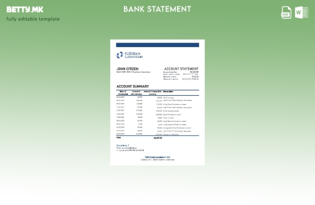 Модерен стил Узбекистански KDB банка извод шаблон ексел