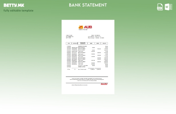 Модерен стил Филипини AUB извод од банкарски ексел шаблон