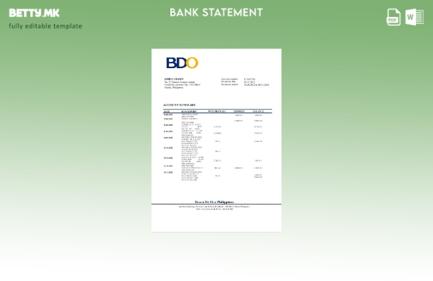 Модерен стил Филипини BDO шаблон за извод од банка