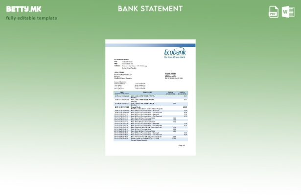 Модерен стил Централноафриканска Република Екобанка банка извод од eexcel шаблон