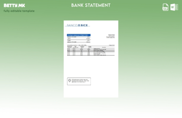 Модерен стил Чиле Банко Бице шаблон за извод од банка