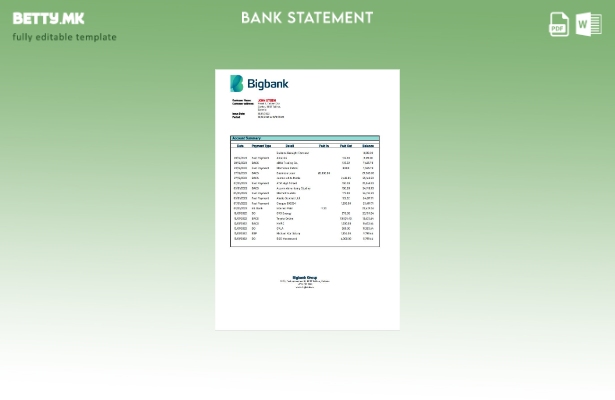 Модерен стил Шаблон за збор верзија на извод од банка Естонија Бигбанк