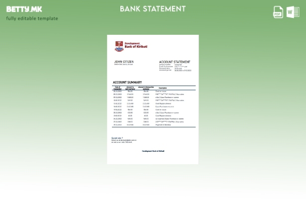 Модерен стил Шаблон за збор за банкарска извод од Кирибати за развојна банка на