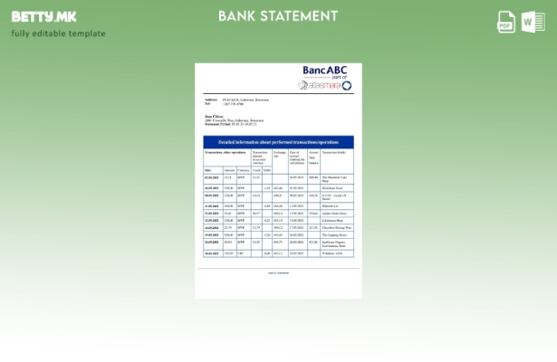 Модерен стил Шаблон за збор за извод од банка АБЦ на Боцвана банка