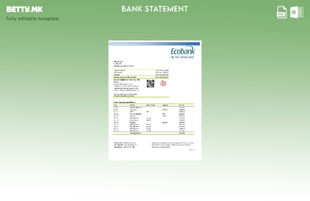 Модерен стил Шаблон за збор за извод од банка Екобанк на Буркина Фасо