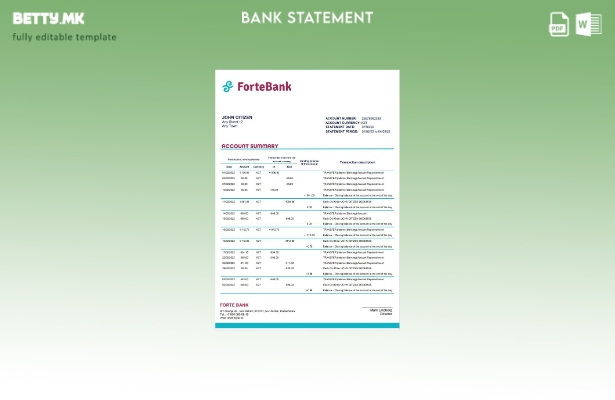 Модерен стил Шаблон за збор за извод од банка Казахстан Форте