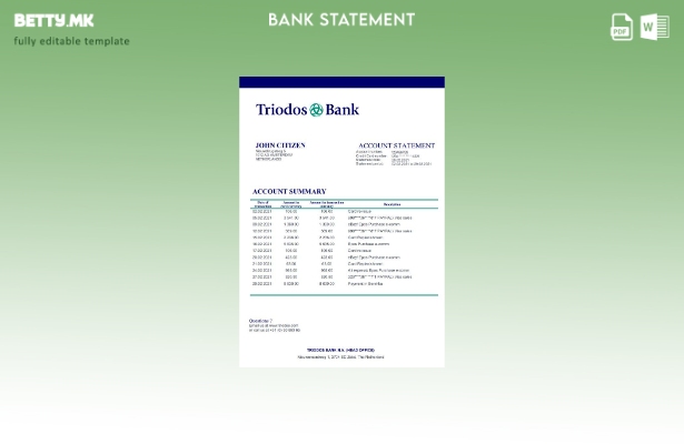 Модерен стил Шаблон за збор за извод од банка Триодос на Холандија