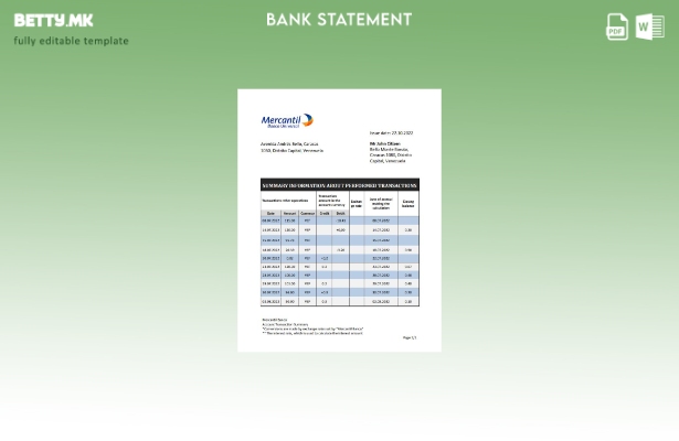 Модерен стил Шаблон за збор за извод од банка во Венецуела Mercantil