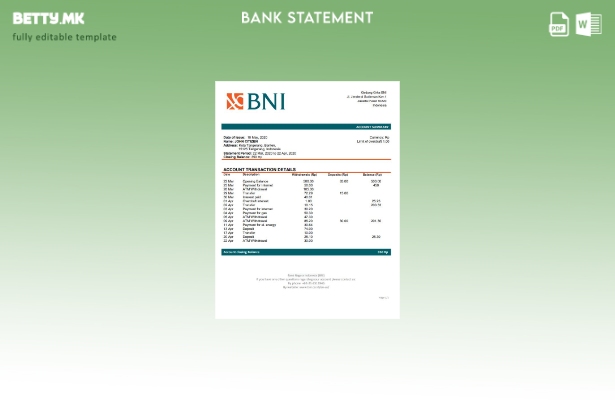 Модерен стил Шаблон за збор за извод од банка во Индонезија Банка Негара Индонез