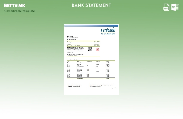 Модерен стил Шаблон за збор за извод од банка на Конго Екобанк
