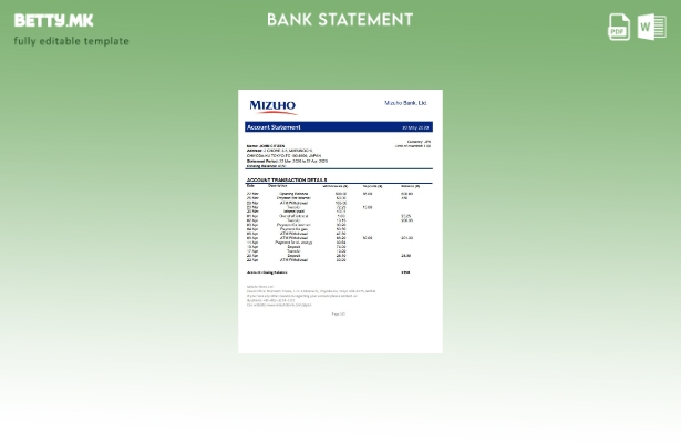 Модерен стил Шаблон за збор за извод од банка Mizuho во Јапонија